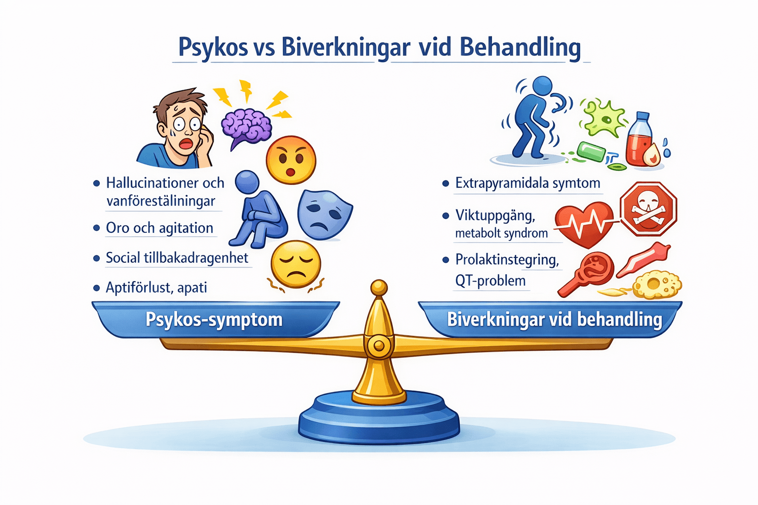 Vågmodell som jämför psykosens symtom med biverkningar av antipsykotisk behandling